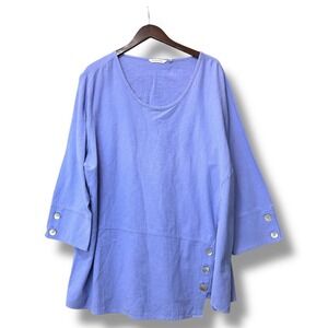 Soft Surroundings‎ Button Tunic Top Periwinkle 3XL Lagenlook Coastal Boho Artsy